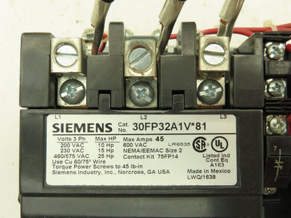 Siemens 30FP32A1VA81 Multi Speed Motor Starter NEMA Size 2 3 Pole 45A 600V