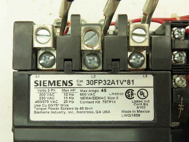 Siemens 30FP32A1VA81 Multi Speed Motor Starter NEMA Size 2 3 Pole 45A 600V
