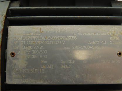 Sew Eurodrive RF17DT71D4 Movimot Inverter Variable Speed Gearmotor 280-1700 RPM