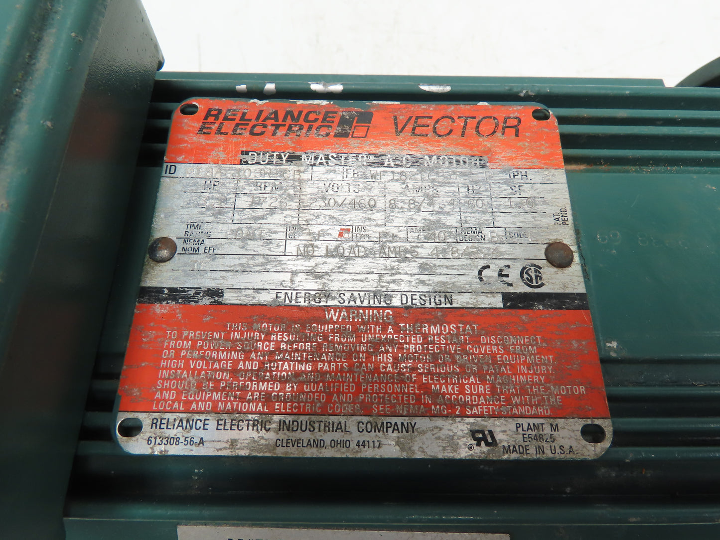 Reliance P18A6103R-CB Servo Motor 3Hp 230/460V 3PH WF182TC w/Encoder 607980-71F