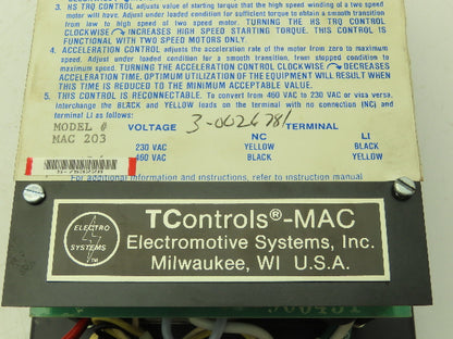 Electromotive MAC 203 Tcontrols Mac Motor Control 480V 3Ph SCR Heatsink