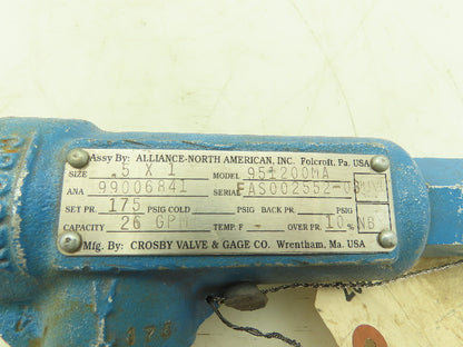 Alliance 951200MA Pressure Relief Valve 1/2x1" Threaded 26 GPM 175 PSI Set