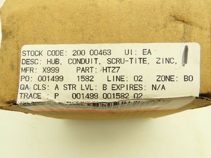 Crouse-Hinds HTZ7 Conduit Hub Sru-Tite Zinc Raintight Insulated Throat 2-1/2"