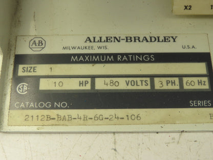 Allen Bradley 2112B-BAB-4R-6G-24-106 MCC Bucket Motor Starter 10Hp 480V 3Ph Sz 1
