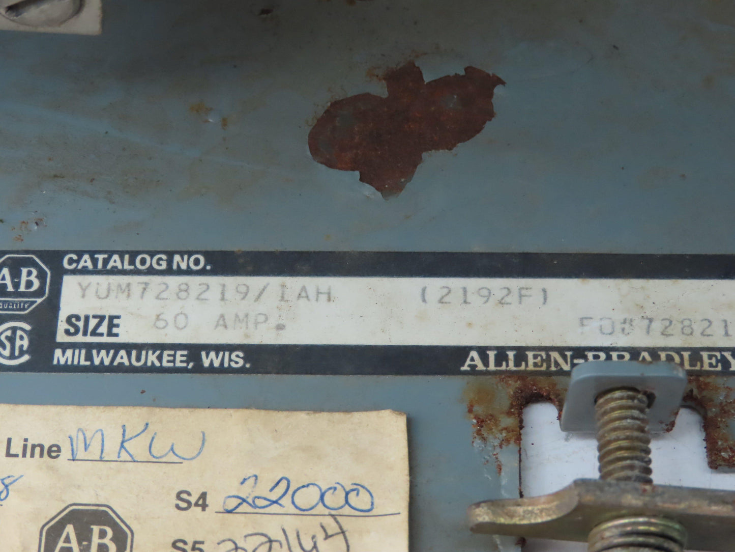 Allen Bradley YUM728219/1AH MCC Bucket 60 Amp Disconnect Switch 3 Pole 600V