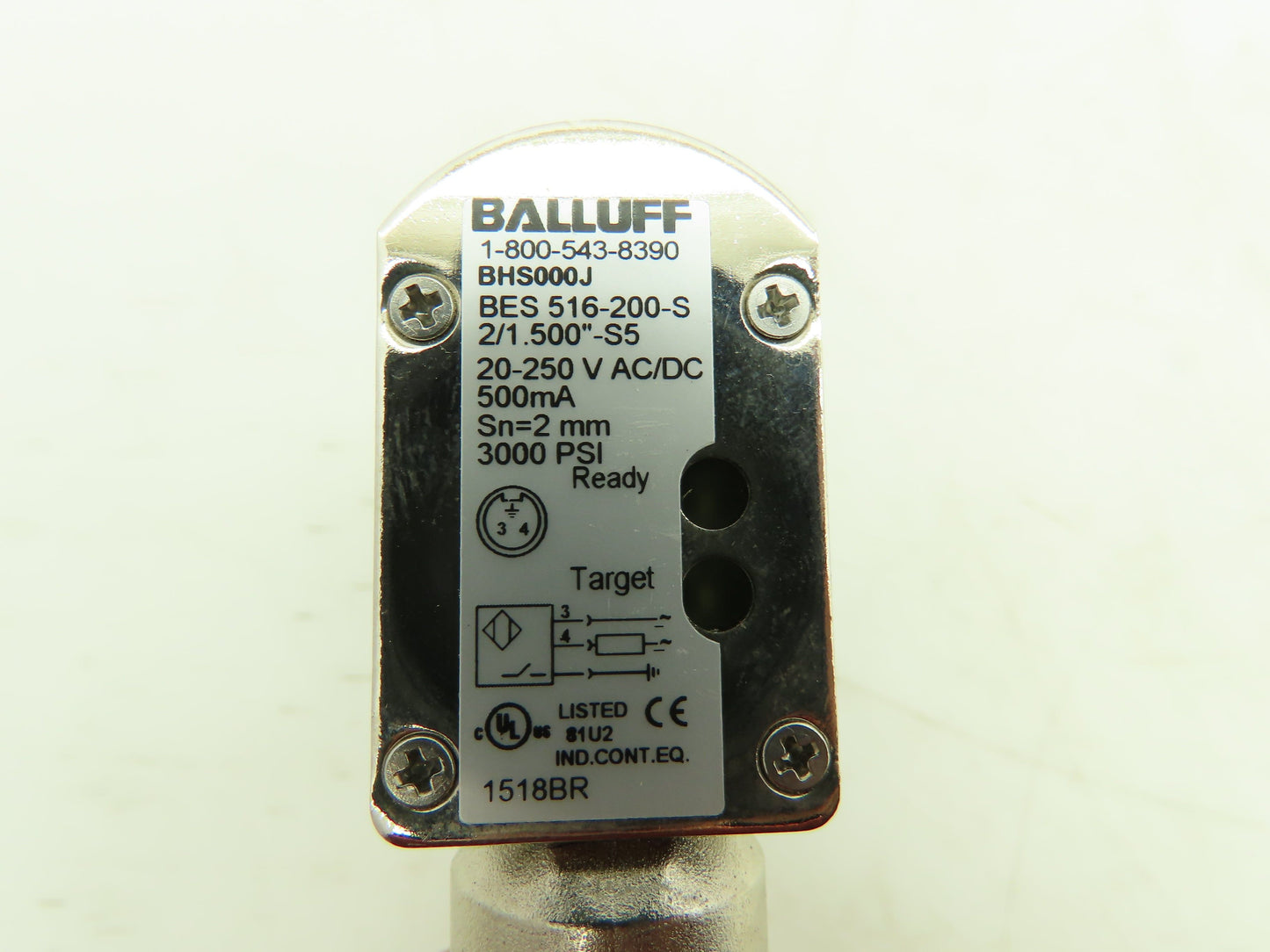 Balluff BES516-200-S2/1.500"S5 Strokemaster Inductive Sensor 3000 PSI N.O. 250V
