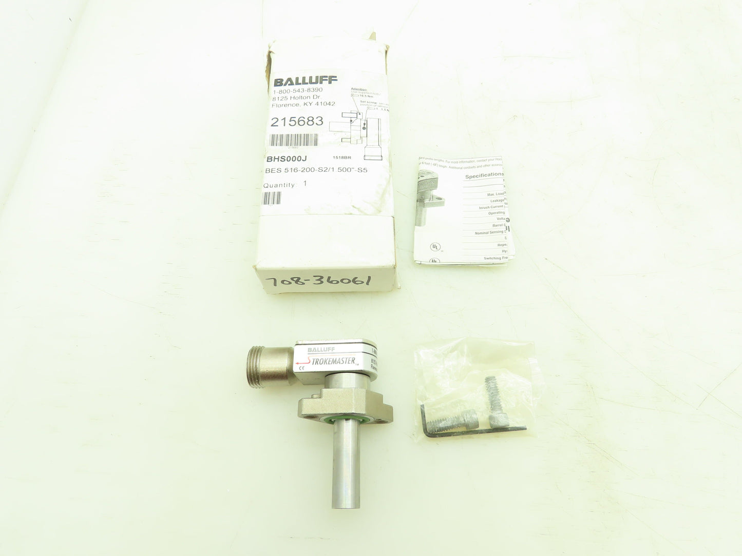 Balluff BES516-200-S2/1.500"S5 Strokemaster Inductive Sensor 3000 PSI N.O. 250V