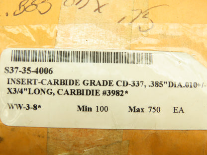 Grade CD-337 Carbide Insert Solid Round Button Blank 0.385"x 0.75"  100pcs