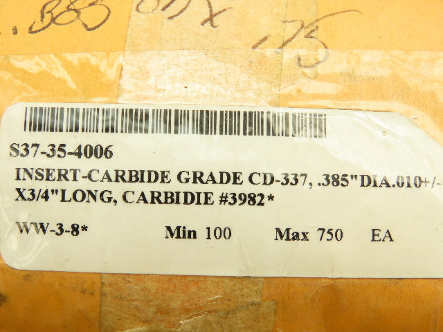 Grade CD-337 Carbide Insert Solid Round Button Blank 0.385"x 0.75"  100pcs