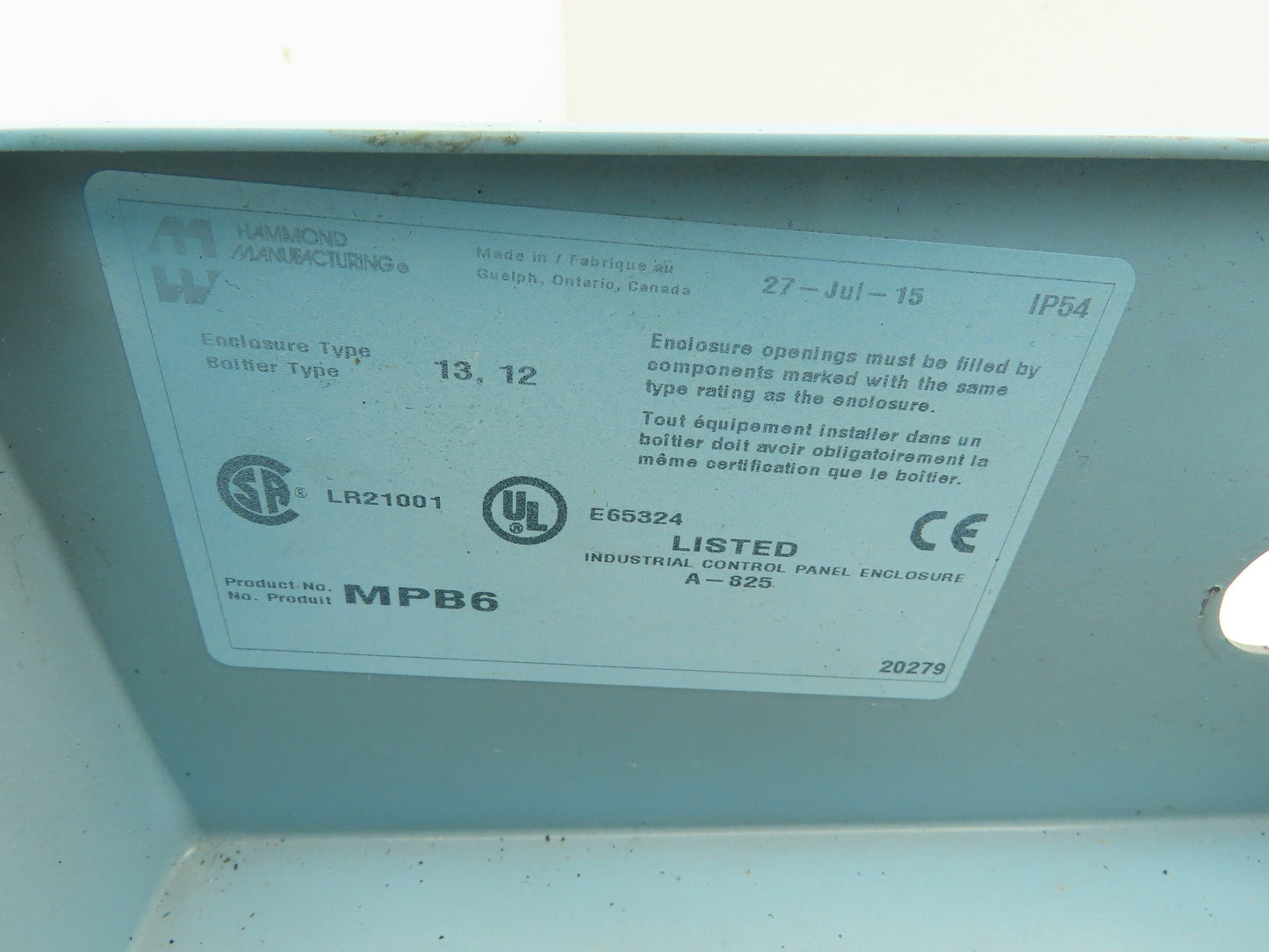 Hammond MPB6 Pushbutton 6 Hole Enclosure Nema 12-13 Type 12 8.5"H 5"W 4.25"D