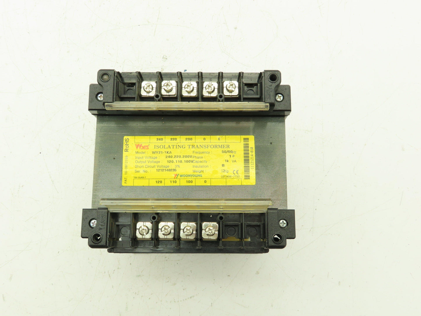 Wyes Woonyoung WY21-1KA Isolating Control Transformer 1kva 240V In 120V Out 1Ph