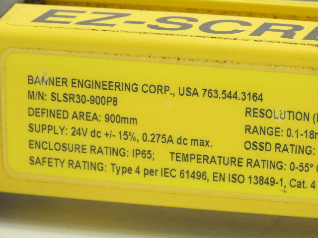 Banner SLSR30-900P8 EZ-SCREEN LP Safety Light Curtain Receiver 24VDC IP65