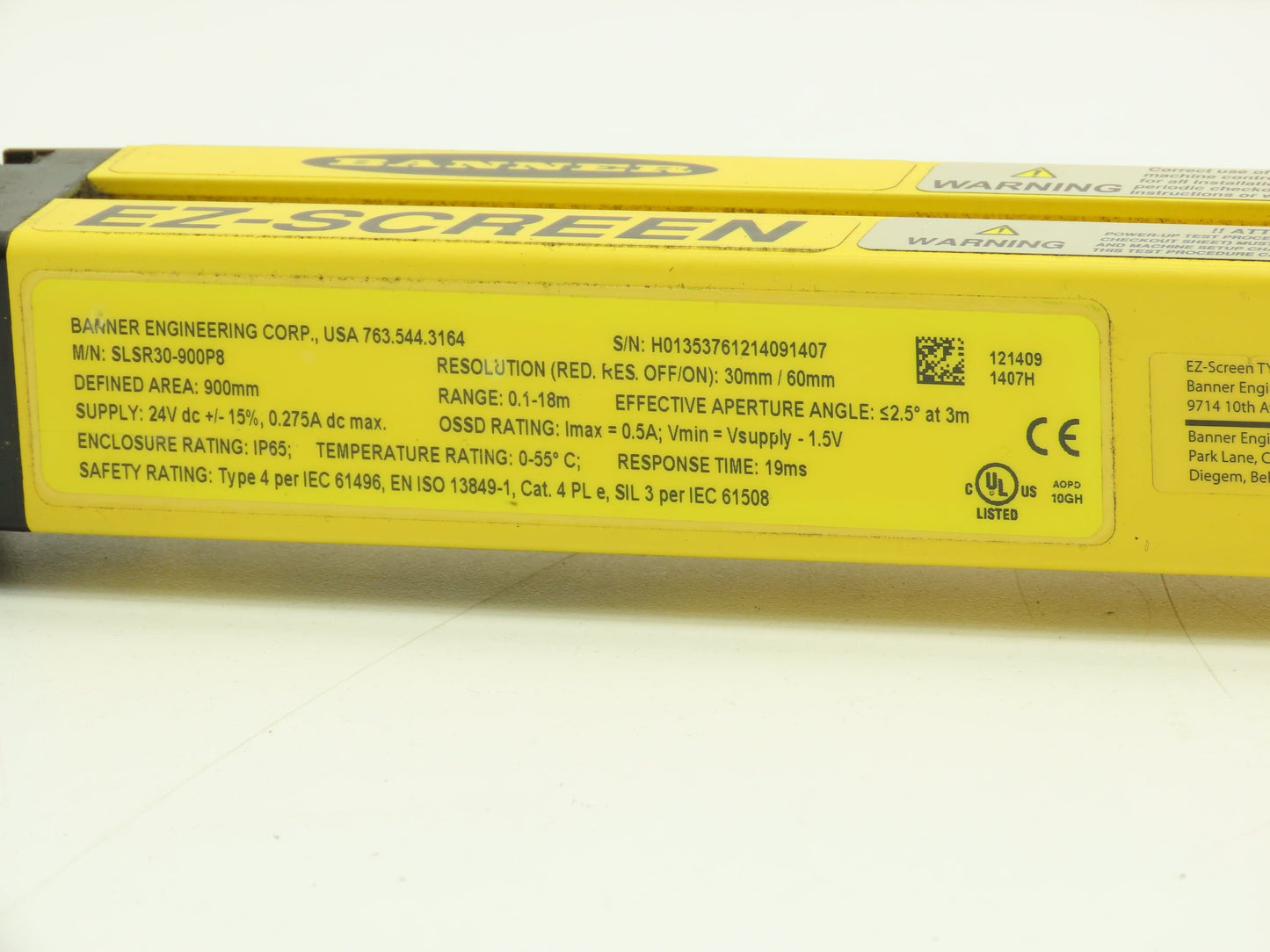 Banner SLSR30-900P8 EZ-SCREEN LP Safety Light Curtain Receiver 24VDC IP65