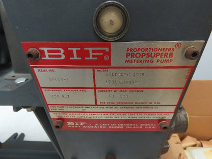 BIF 813651 Metering Pump 53GPH 250PSI Sulphric Acid 1/3Hp 115/230V