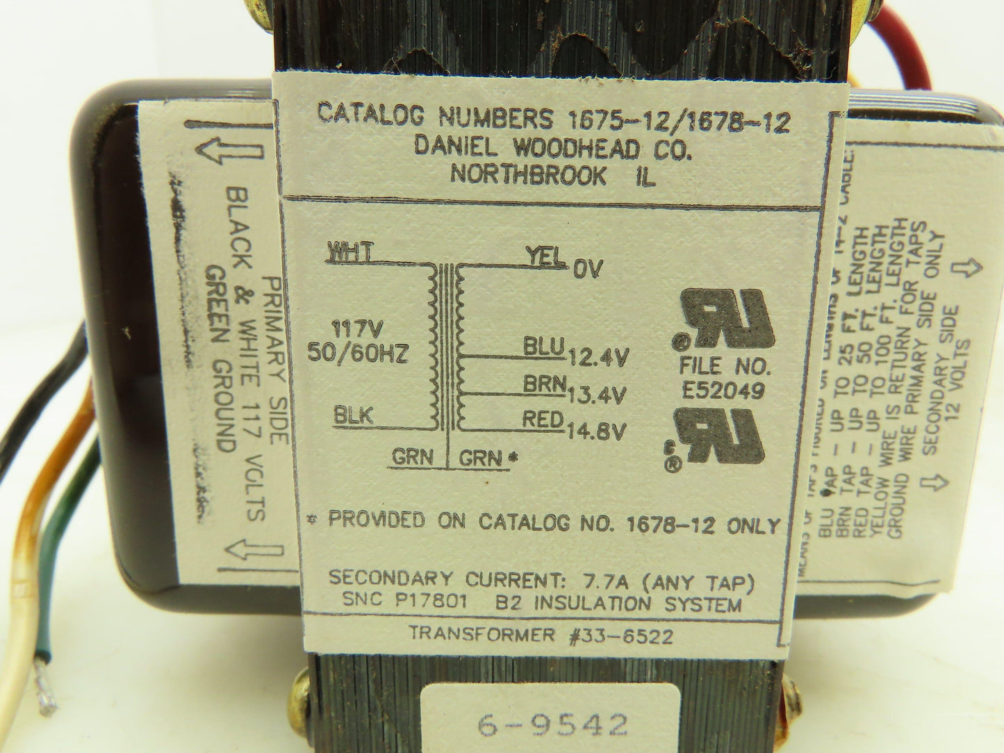 Daniel Woodhead 1678-12 Low Voltage Transformer 3 Wire 12VAC Output