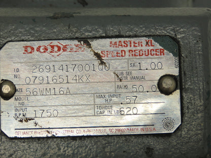 Dodge Reliance Gearmotor 50:1 Reducer 1/2Hp 230/460V 3PH FB56C Dual Output