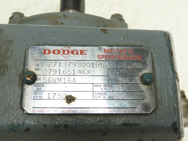 Dodge Reliance 56WM16A Gearmotor 50:1 Reducer 1/2Hp 230/460V 3PH 56C Dual Output