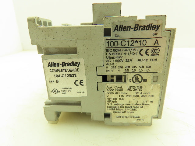 Allen Bradley 104-C12B22 Reversing Motor Starter Contactor 3 Pole 600V 480V Coil