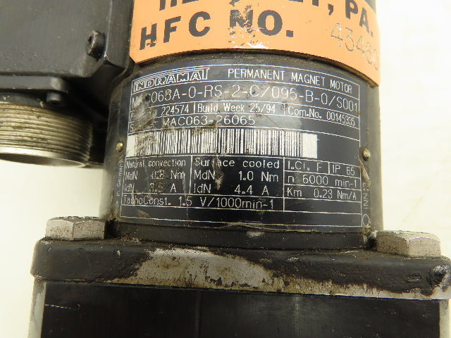 Indramat MAC063A-0-RS-2-C/095-B-0/S001 Servo Motor Gearmotor 10:1 Gearhead