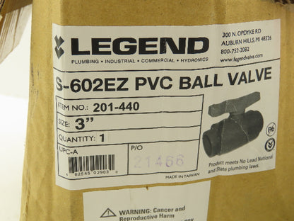 Legend 201-440 Ball Valve 3" UPVC Sch-80 S-602EZ Solvent Ends