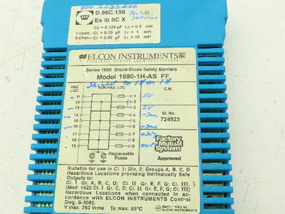Elcon 1690-1H-AS FF Series 1600 Shunt Diode Safety Barrier Module