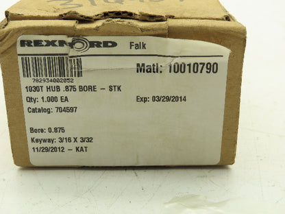 Rexnord 704597 Falk Hub Coupling 1030T Bore 7/8" 0.875" Keyed Bore