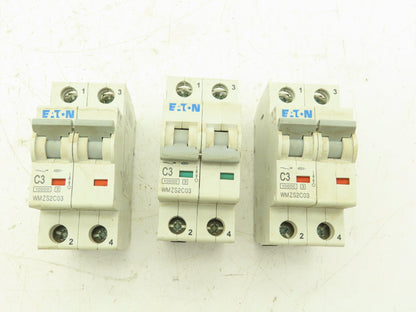 Eaton WMZS2C03 Circuit Breaker C3 3A 10kA 277/480VAC 2Ph Lot Of 3