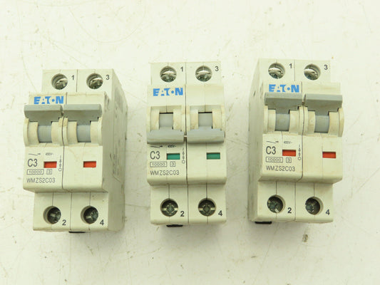Eaton WMZS2C03 Circuit Breaker C3 3A 10kA 277/480VAC 2Ph Lot Of 3