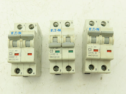 Eaton WMZS2C03 Circuit Breaker C3 3A 10kA 277/480VAC 2Ph Lot Of 3