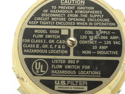 US Filter 5500G Flow Switch 120V 10A Nitrogen Gauge Cu Ft/Min