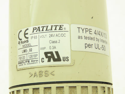 PatLite LME-02 Signal Lamp Light Stack Tower Red Orange Green 24V AC/DC