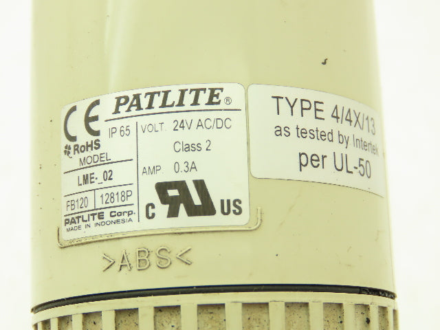 PatLite LME-02 Signal Lamp Light Stack Tower Red Orange Green 24V AC/DC