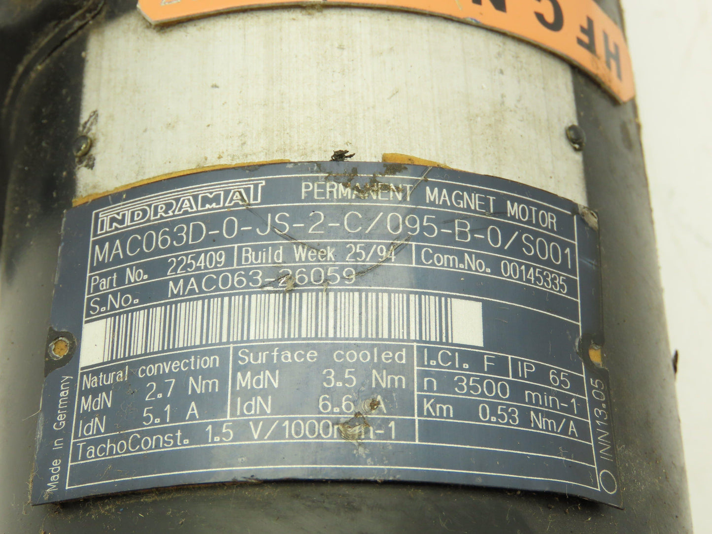 Indramat MAC063D-0-JS-2-C Permanent Magnet Motor 2.7Nm 350RPM Gear Reducer 10:1