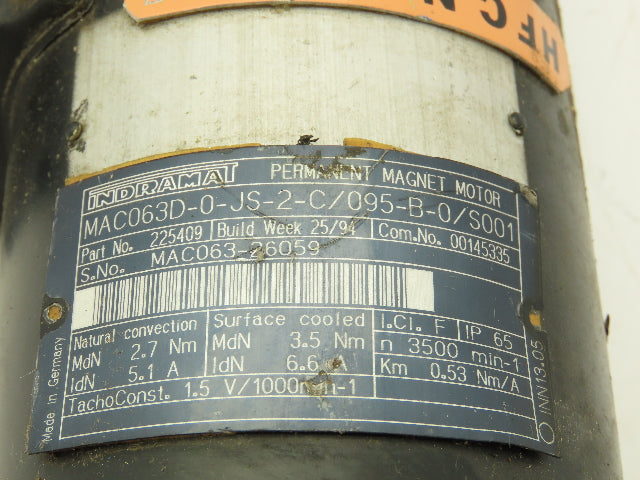 Indramat MAC063D-0-JS-2-C Permanent Magnet Motor 2.7Nm 350RPM Gear Reducer 10:1