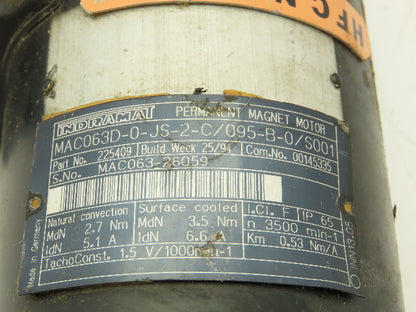 Indramat MAC063D-0-JS-2-C Permanent Magnet Motor 2.7Nm 350RPM Gear Reducer 10:1