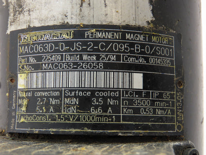 Indramat MAC063D-0-JS-2-C/095-B-0/S001 Permanent Magnet Servo Motor 3500RPM