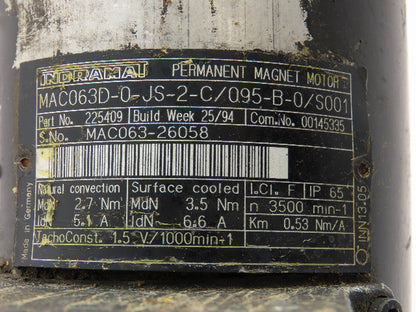 Indramat MAC063D-0-JS-2-C/095-B-0/S001 Permanent Magnet Servo Motor 3500RPM