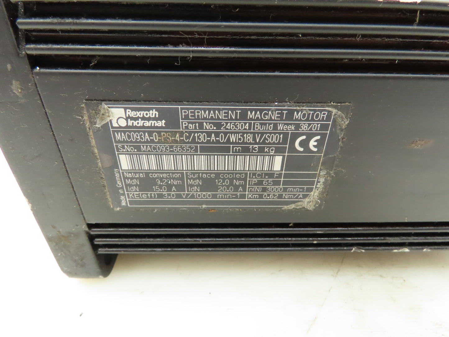 Rexroth Indramat MAC093A-0-PS-4-C/130-A-0/WI518LV/S001 Permanent Magnet Motor