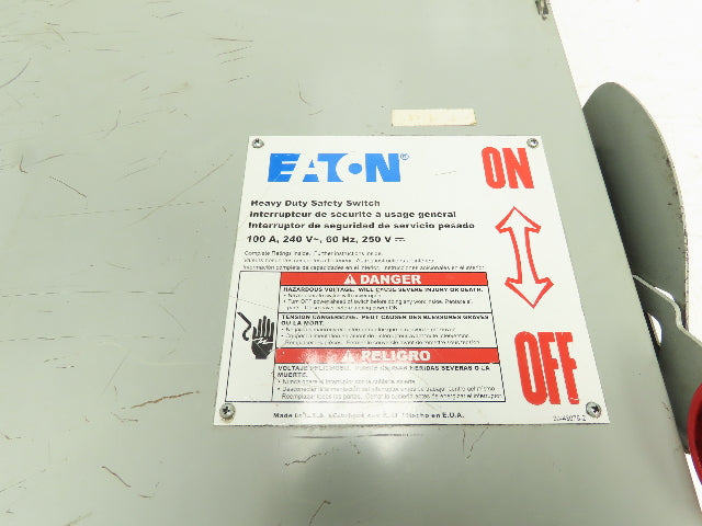 Eaton Cutler DH323FGKJSEL Fusible Disconnect Safety Switch 100A 3 Pole 240V
