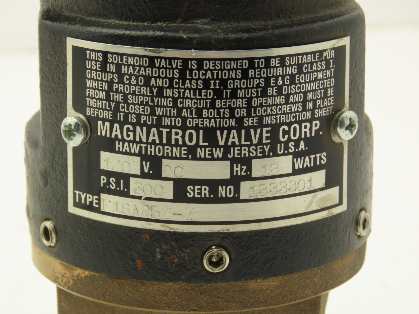 Magnatrol Valve Corp F18AR52-W Solenoid Valve 3/4" Two Way 120V DC 18W 300PSI