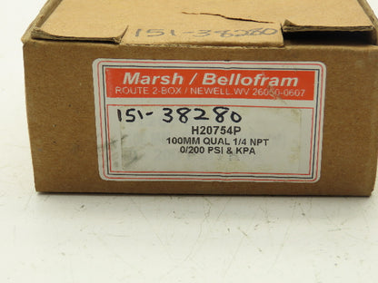 Marsh H20754P Stainless Steel Internal Gauge 0 to 200 PSI 1/4" NPT