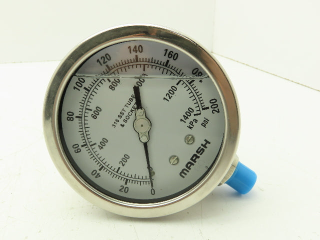 Marsh H20754P Stainless Steel Internal Gauge 0 to 200 PSI 1/4" NPT