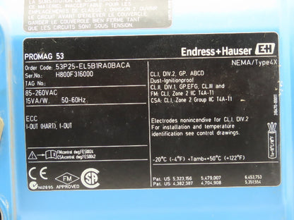 Endress Hauser 53P25-EL5B1RA0BACA Promag 53 P Flowmeter 85-260VAC 15VA/W Type 4X