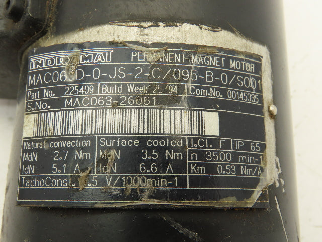 Indramat MAC063D-0-JS-2-C/095-B-0/S001 Permanent Magnet Servo Motor 3500RPM