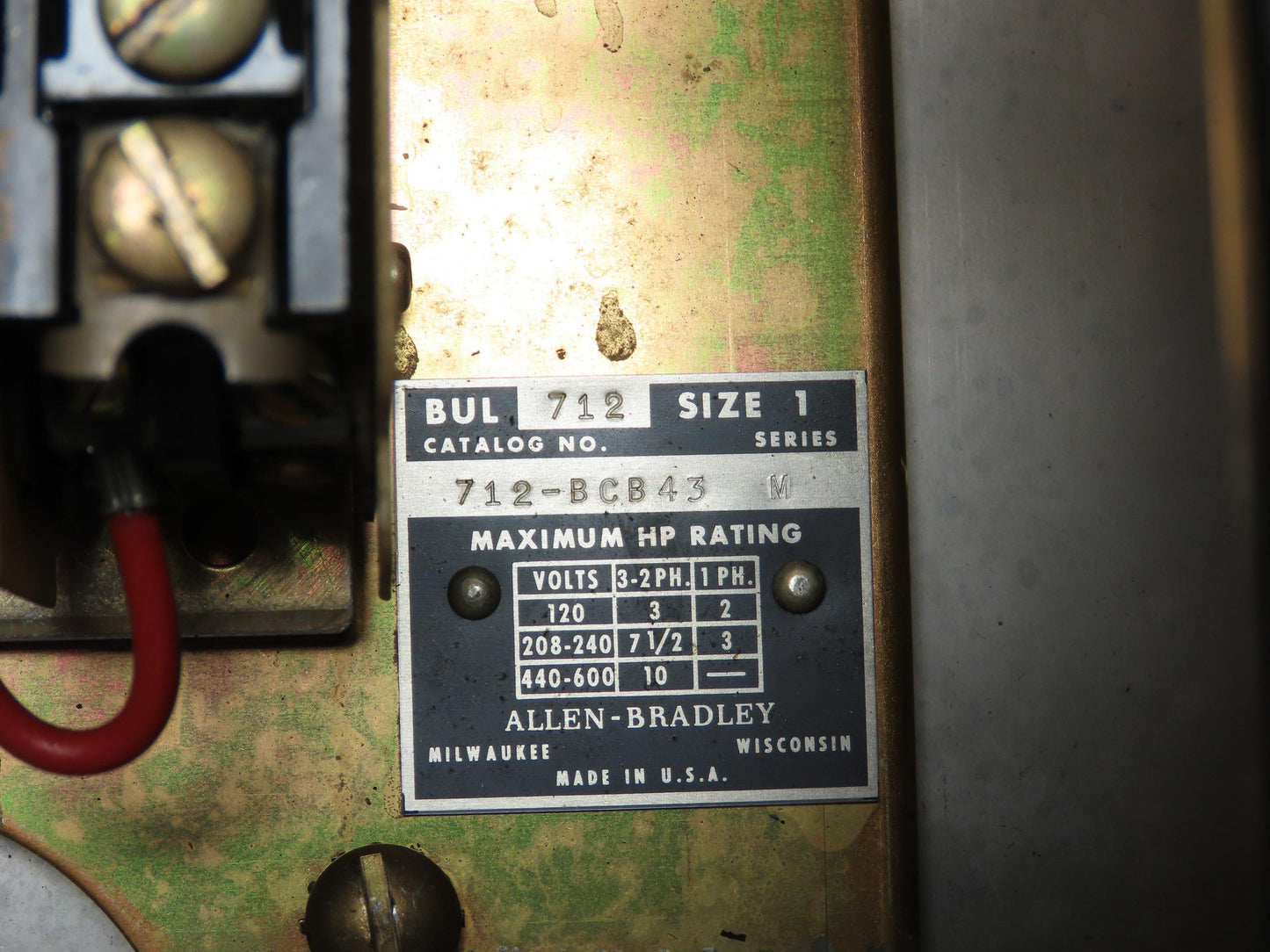 Allen Bradley 712 Sz 1 Combination Starter 10Hp Non-Fusible Stainless Disconnect