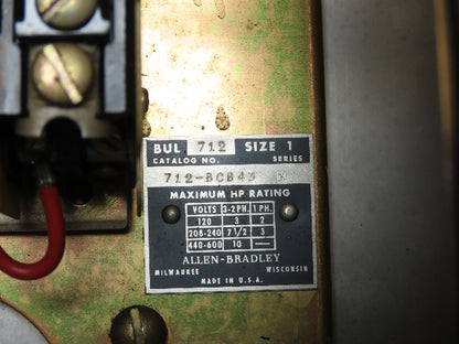 Allen Bradley 712 Sz 1 Combination Starter 10Hp Non-Fusible Stainless Disconnect