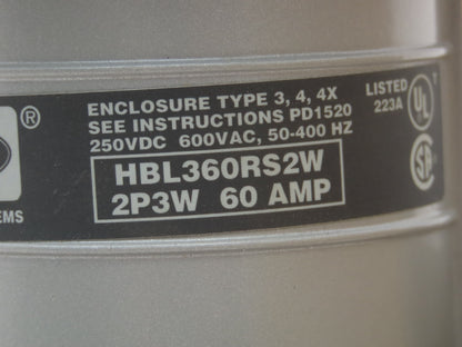 Hubbell HBL360RS2W Pin Sleave Receptacle 2 Pole 3 Wire 60A 600V