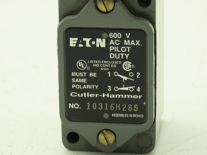 Eaton Cutler Hammer 10316H285 Limit Switch Side Roller 600V AC Max 1 NO 1 NC