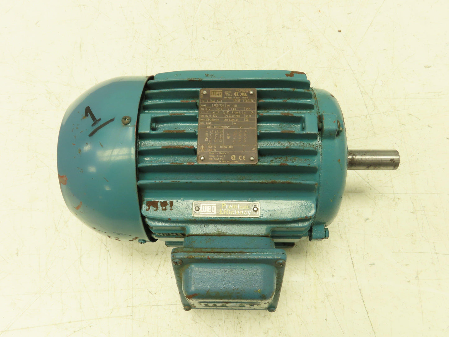 Weg 00112EP3EID145T Electric Motor 1 Hp 1165 RPM 208-230/460V 3Ph 145T