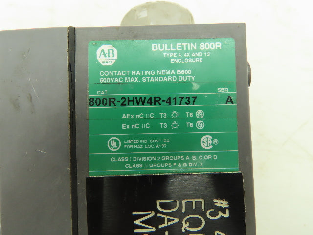 Allen Bradley 800R-2HW4R Pushbutton Control Station 4X Haz Loc Sealed Enclosure